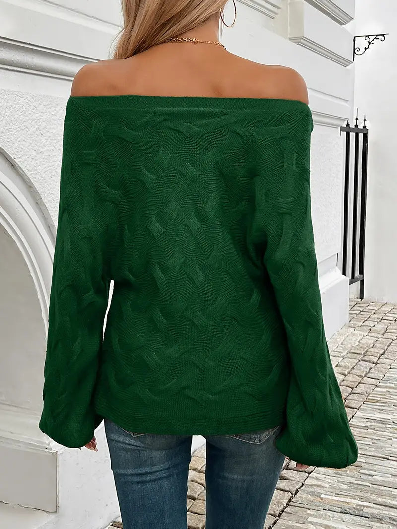 Elegant Off-Shoulder Solid Color Sweater for Women - Perfect Long Sleeve Fashion for Fall and Winter