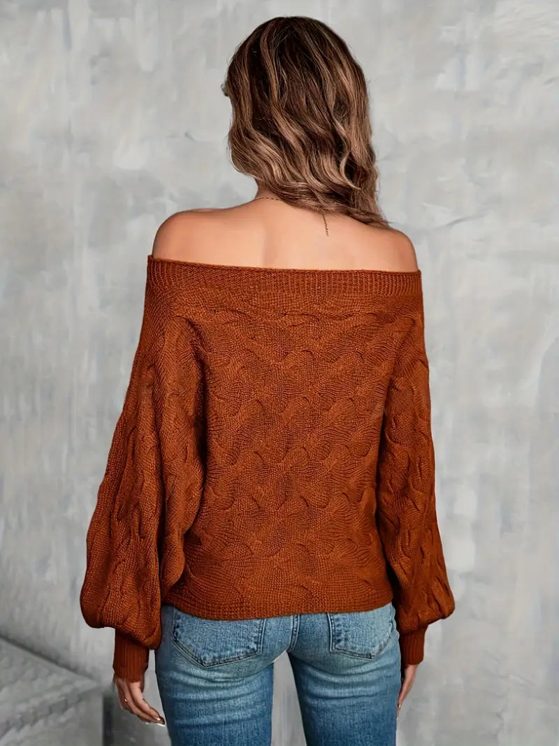 Elegant Off-Shoulder Solid Color Sweater for Women - Perfect Long Sleeve Fashion for Fall and Winter