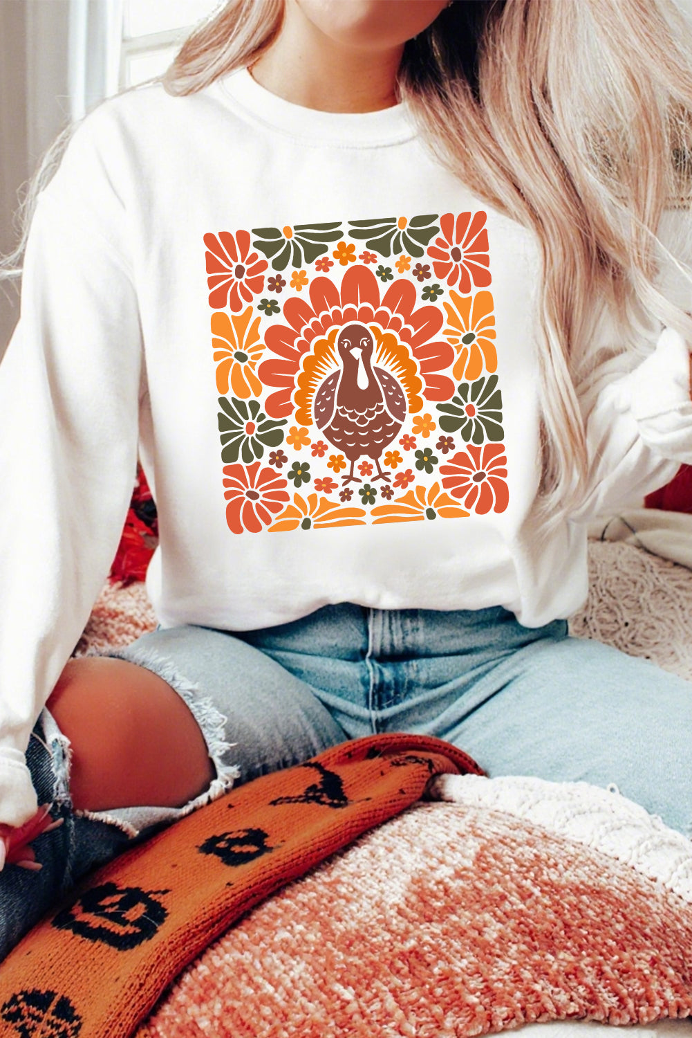 White Thanksgiving Turkey Sweatshirt