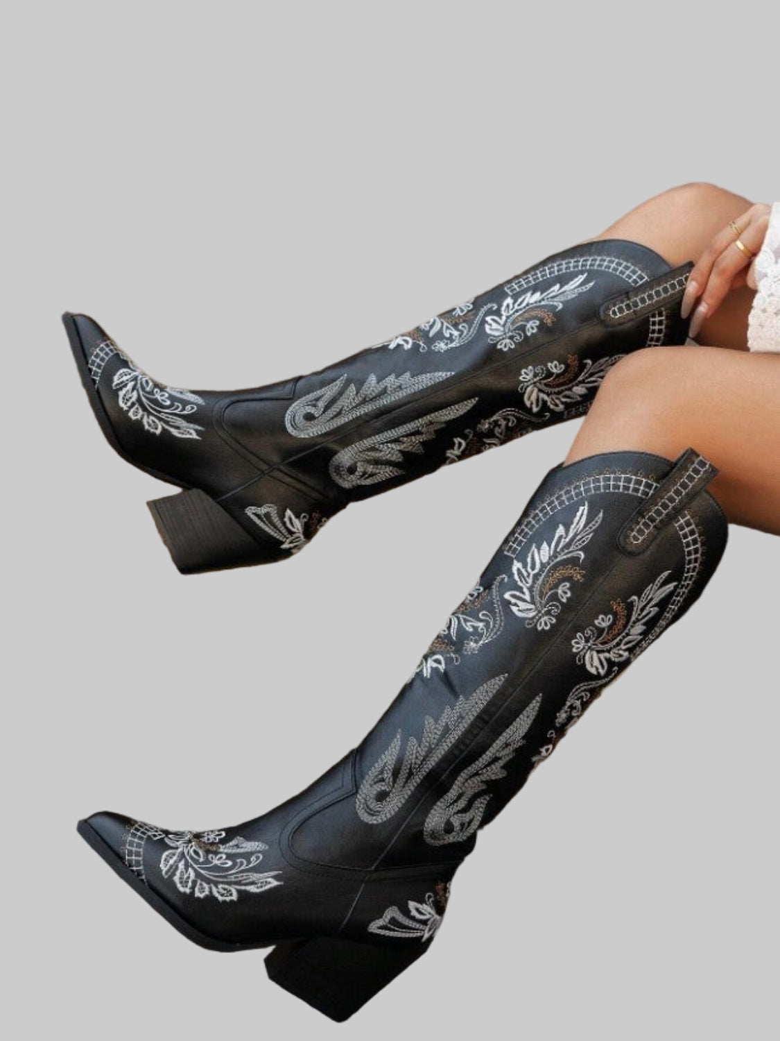 Western Flower Embroidered Knee-High Boots 7 Colors!