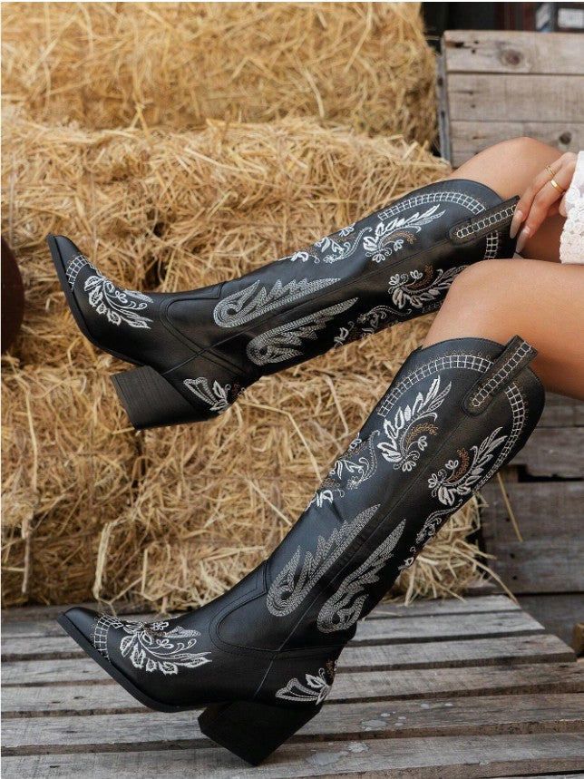 Western Flower Embroidered Knee-High Boots 7 Colors!