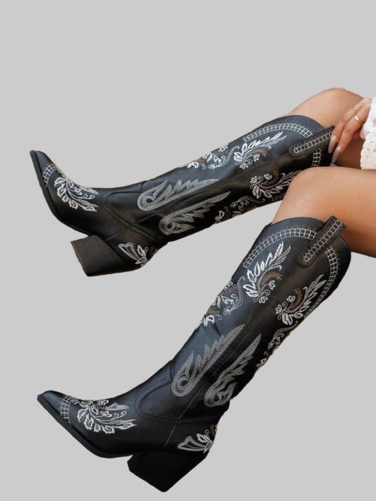 Western Flower Embroidered Knee-High Boots 7 Colors!