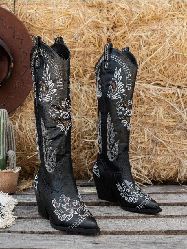 Western Flower Embroidered Knee-High Boots 7 Colors!