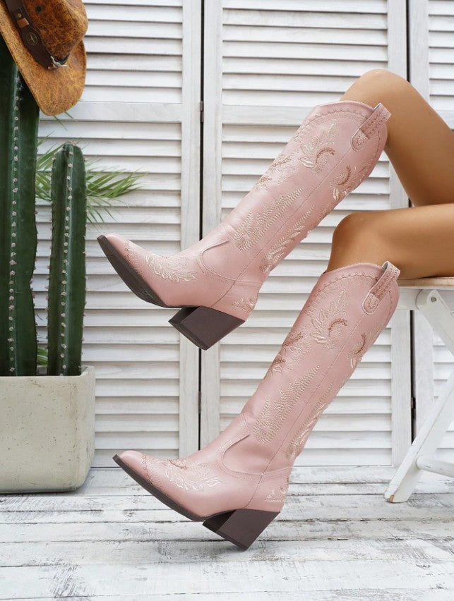 Western Flower Embroidered Knee-High Boots 7 Colors!