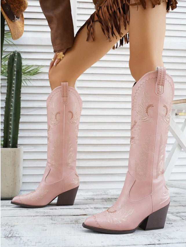 Western Flower Embroidered Knee-High Boots 7 Colors!
