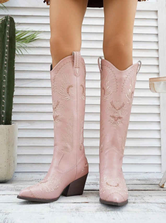 Western Flower Embroidered Knee-High Boots 7 Colors!