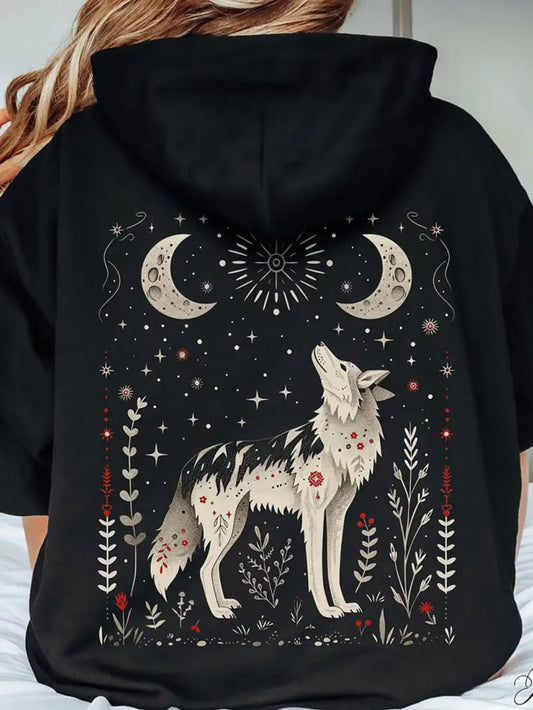 Mystical Wolf Moon Night Sky Hoodie